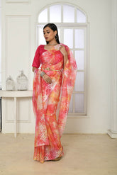 Prodigious Soft Pure Peach Organza embroidery worked silk saree